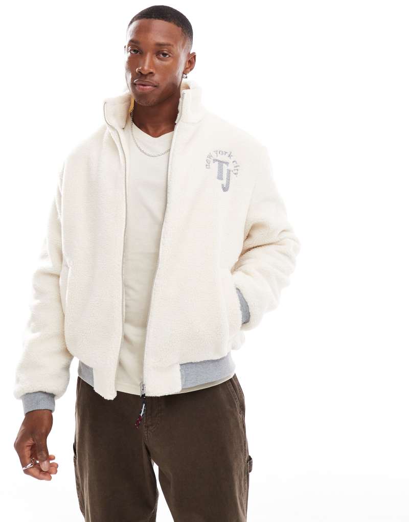 Tommy Jeans teddy bomber jacket in off white Tommy Jeans