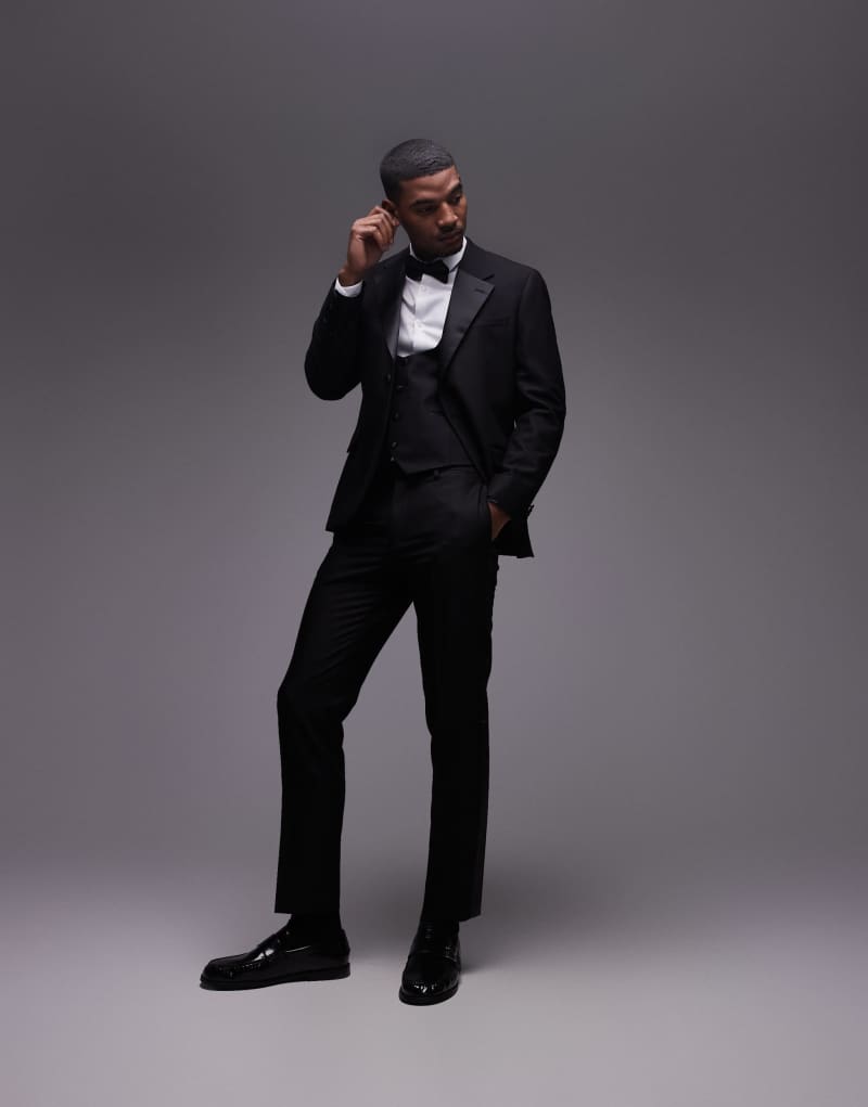 Topman slim tux suit pants in black Topman