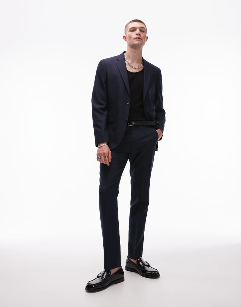 Topman skinny suit trousers in navy Topman