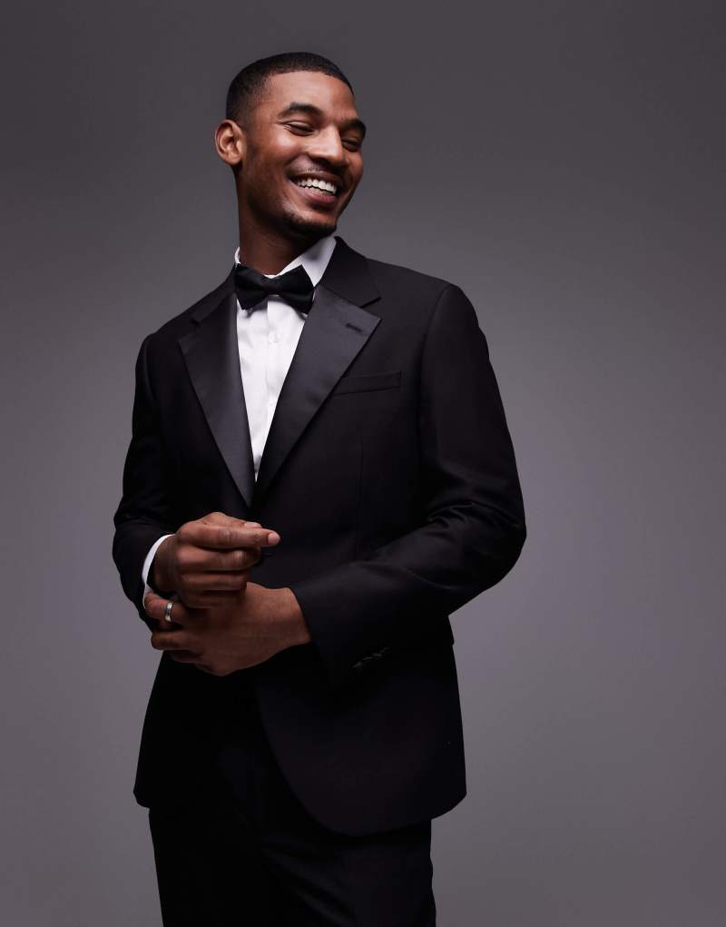 Topman slim tux suit jacket in black Topman