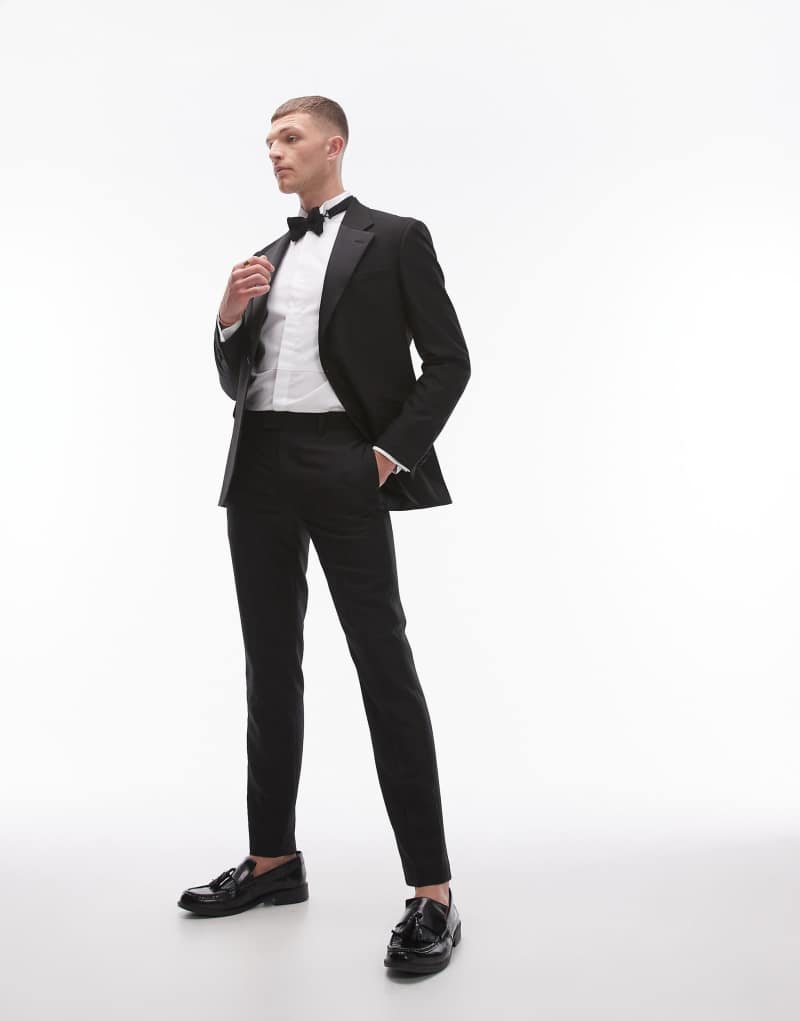 Topman skinny tux suit pants in black Topman