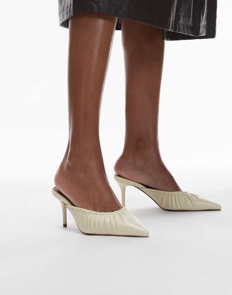 Topshop Dill ruched slip on mid heeled shoes in buttermilk Topshop