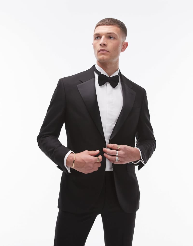 Topman skinny tux suit jacket in black Topman