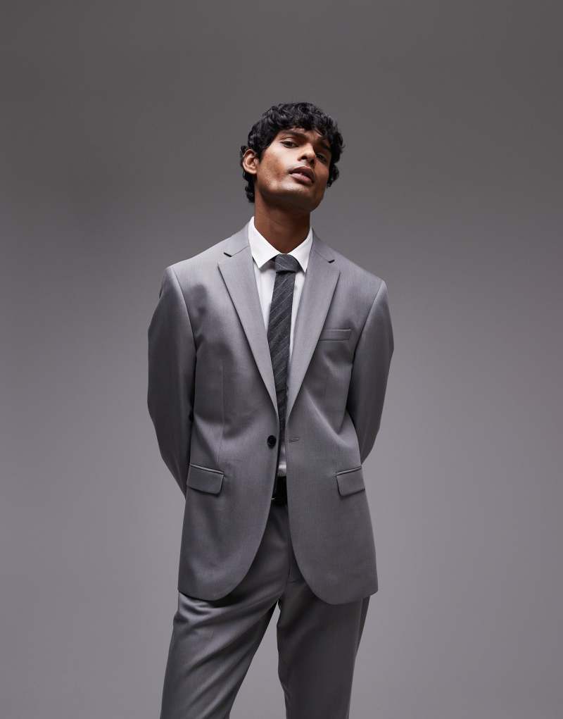 Topman slim suit jacket in grey Topman