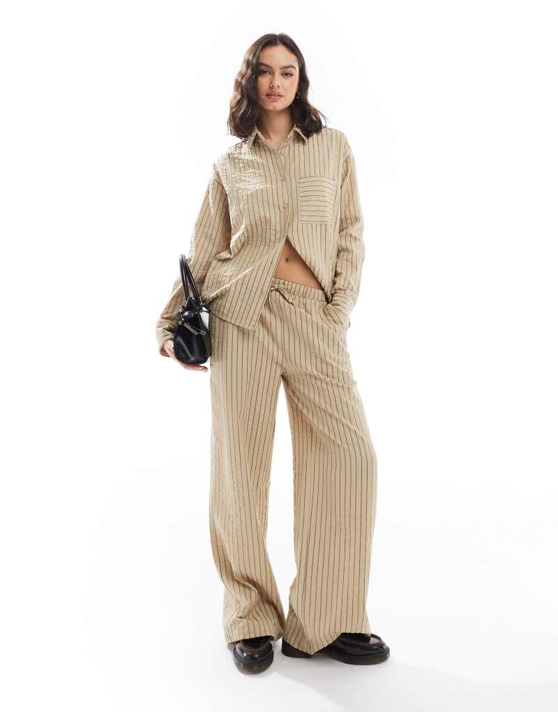 Threadbare pull on pants in stone and brown stripe - part of a set Threadbare