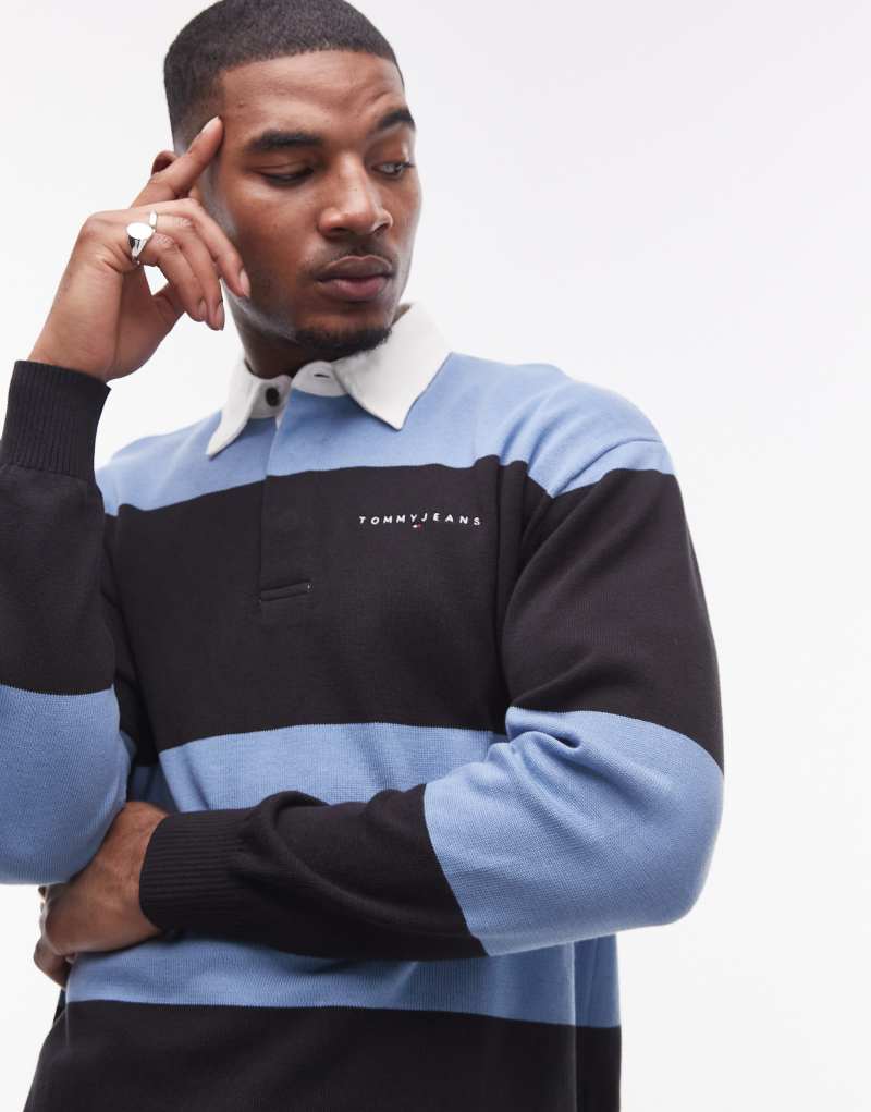 Tommy Jeans relaxed striped rugby sweater in blue  Tommy Jeans