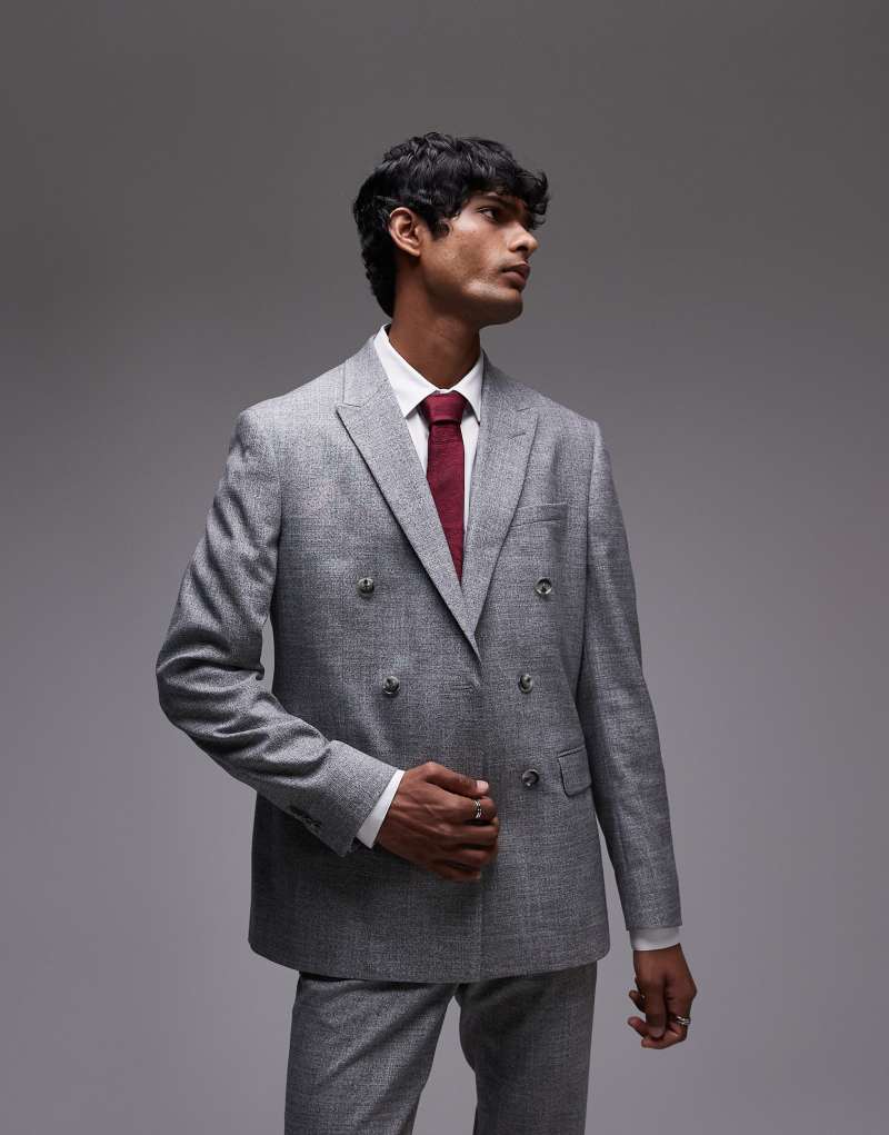 Topman skinny textured suit jacket in gray Topman