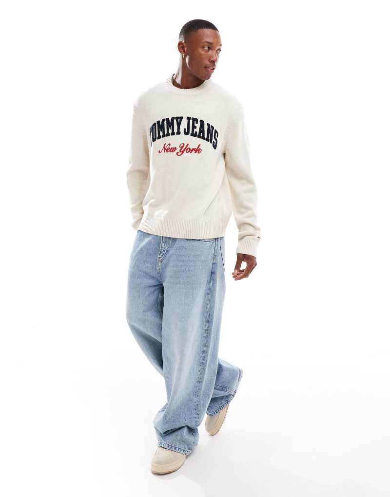 Tommy Jeans varsity logo sweater in off white Tommy Jeans