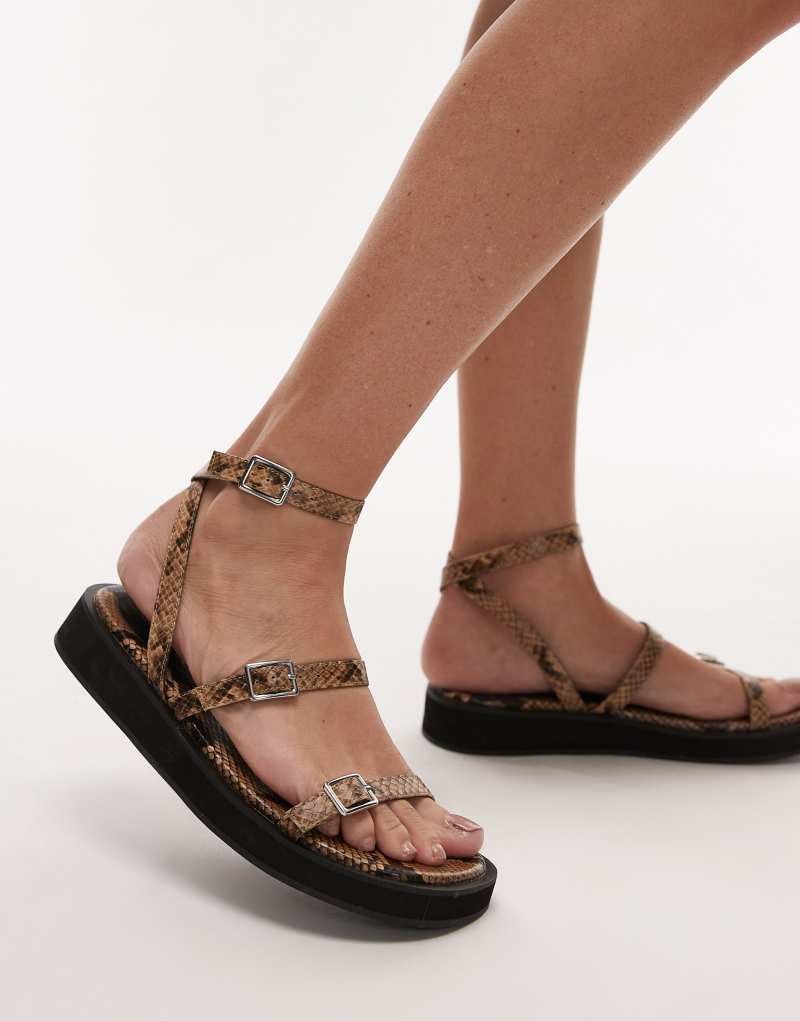 Topshop Jake buckle sandals in snake print Topshop