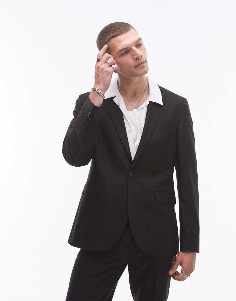 Topman slim suit jacket in black Topman