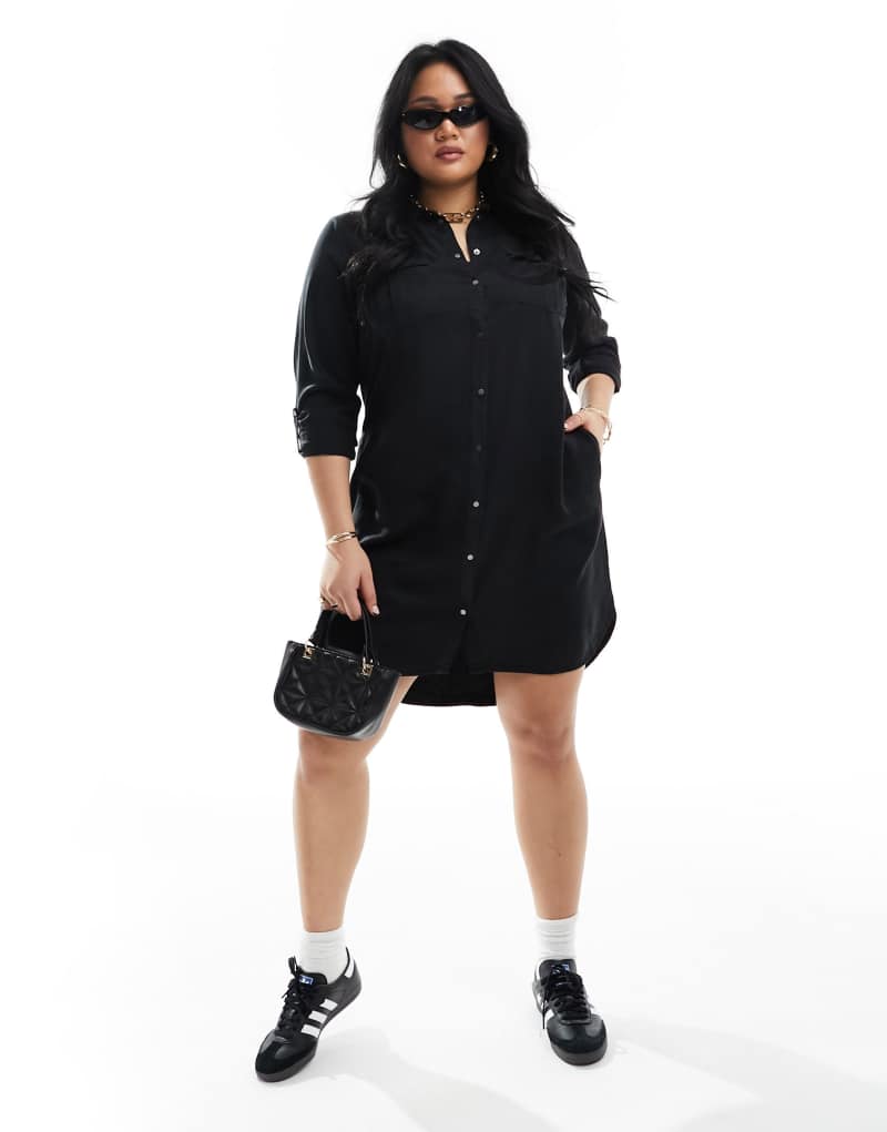 Vero Moda Curve denim shirt dress in black  Vero Moda