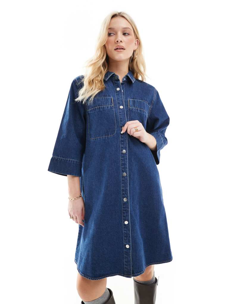 Vero Moda boxy denim mini dress in medium blue Vero Moda