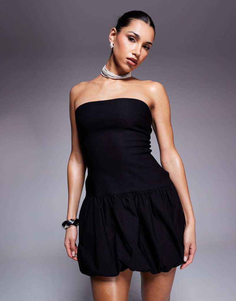 Vesper bandeau dropped waist bubble hem mini dress in black Vesper