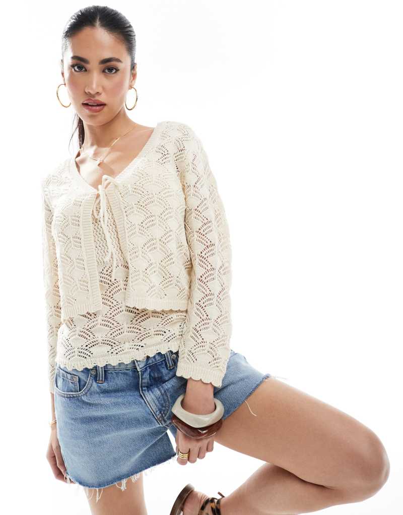 Vero Moda cropped crochet cardigan in cream - part of a set Vero Moda