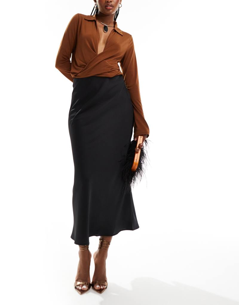 Vila satin maxi skirt in black Vila