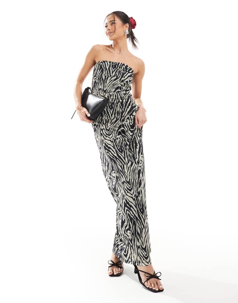 Vero Moda mesh bandeau maxi dress in abstract zebra print Vero Moda