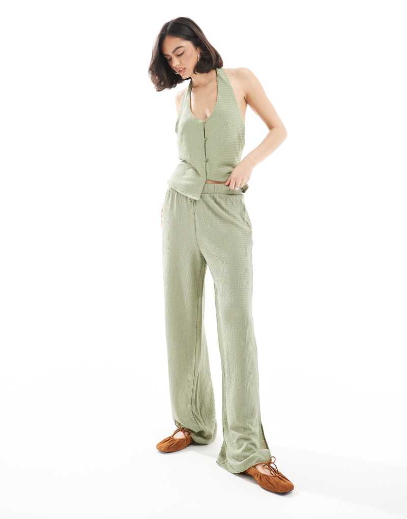 Vero Moda textured jersey split leg pants in tea green - part of a set Vero Moda