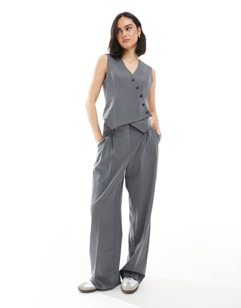 Vero Moda slouchy pleat front pants in dark gray melange - part of a set Vero Moda