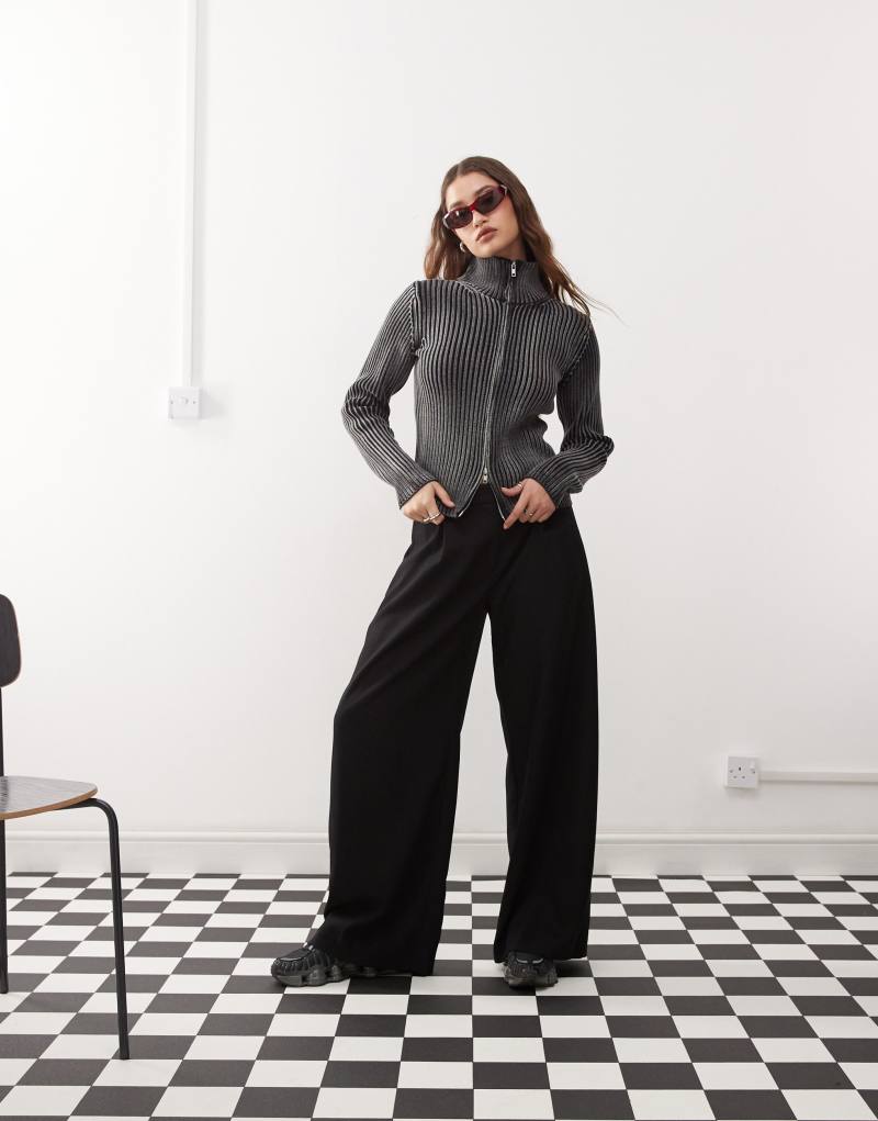 Weekday Dara low waist wide leg pants with front pleats in black Weekday