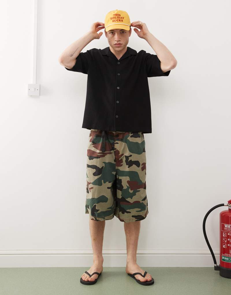 Weekday rib oversized resort short sleeve shirt in black Weekday