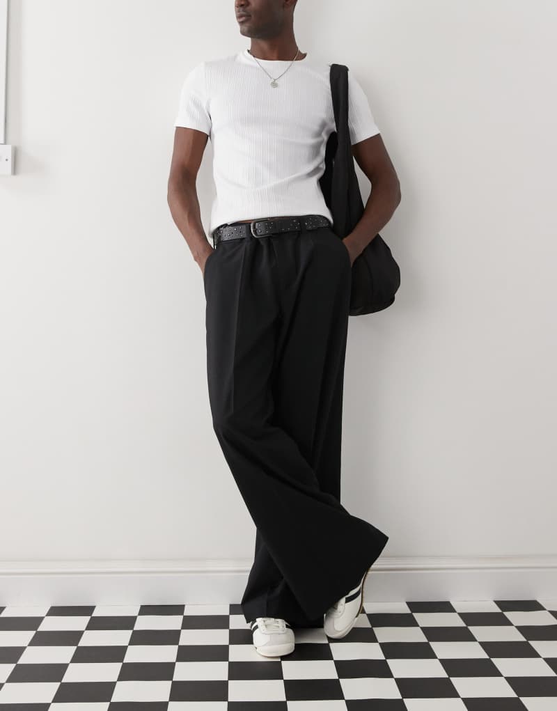 Weekday Jimi low waist baggy fit tailored pants in black Weekday