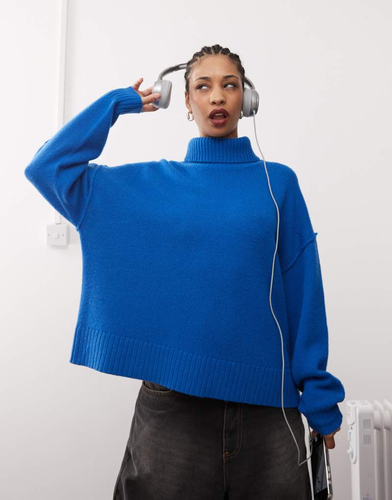 Weekday Dita wool turtle neck sweater in blue melange Weekday