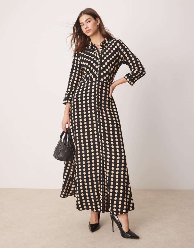 YAS maxi shirt dress in monochrome dot print Yas