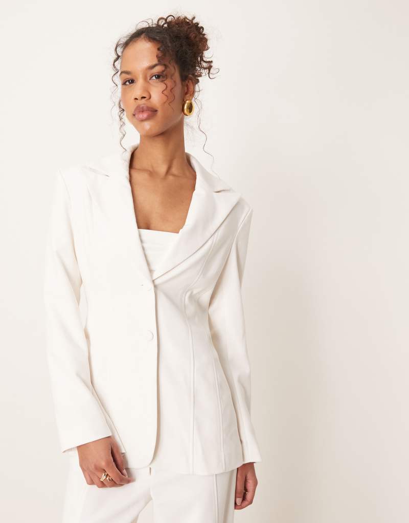 YAS premium cinched waist detail blazer in gardenia white - part of a set Yas