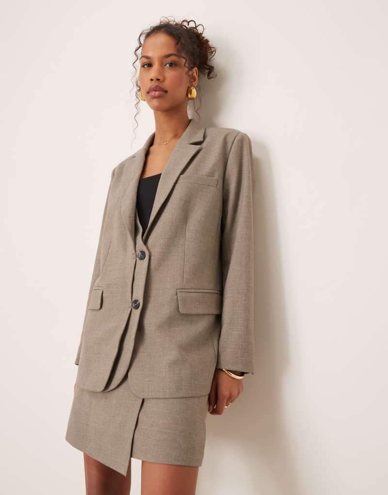 YAS oversized double placket detail blazer in taupe - part of a set Yas