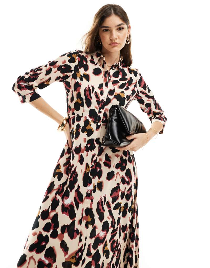 YAS maxi shirt dress in leopard print Yas