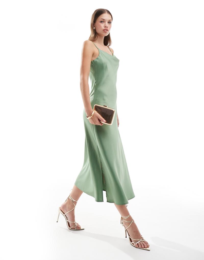 YAS Bridesmaid satin cami maxi dress in green Yas