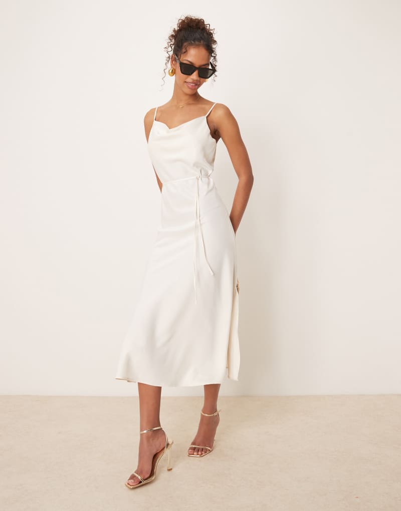 YAS satin cami midi dress in gardenia white Yas