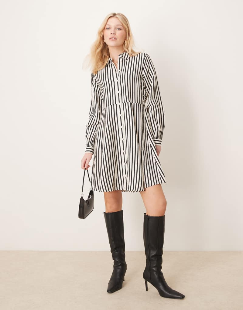 YAS flippy hem mini shirt dress in cream and black stripe Yas