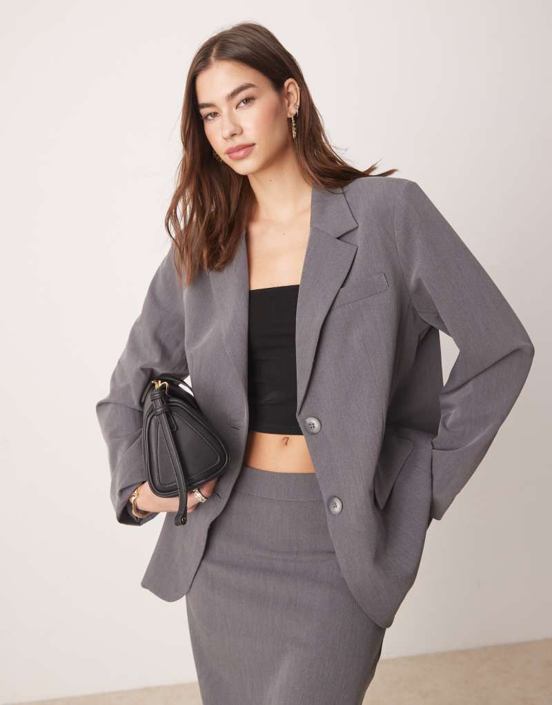 YAS oversized dad fit blazer in thunderstorm gray - part of a set Yas