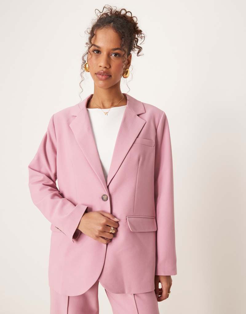 YAS oversized blazer with tortoise shell button detail in lila pink - part of a set Yas