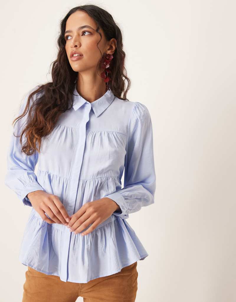 YAS tiered smock shirt in Kentucky blue Yas