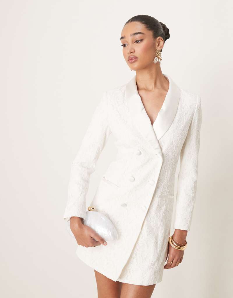 YAS premium lace tuxedo style dress in white Yas