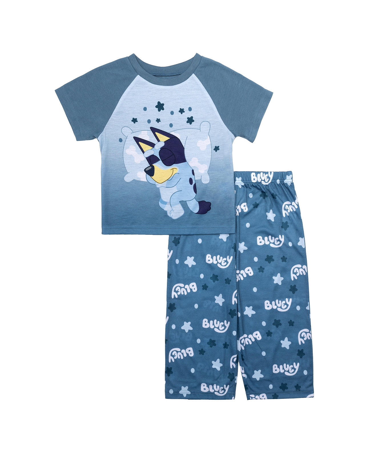 Toddler Boys Short Sleeve Tee and Open Leg Pant, 2-Piece Pajama Set Bluey