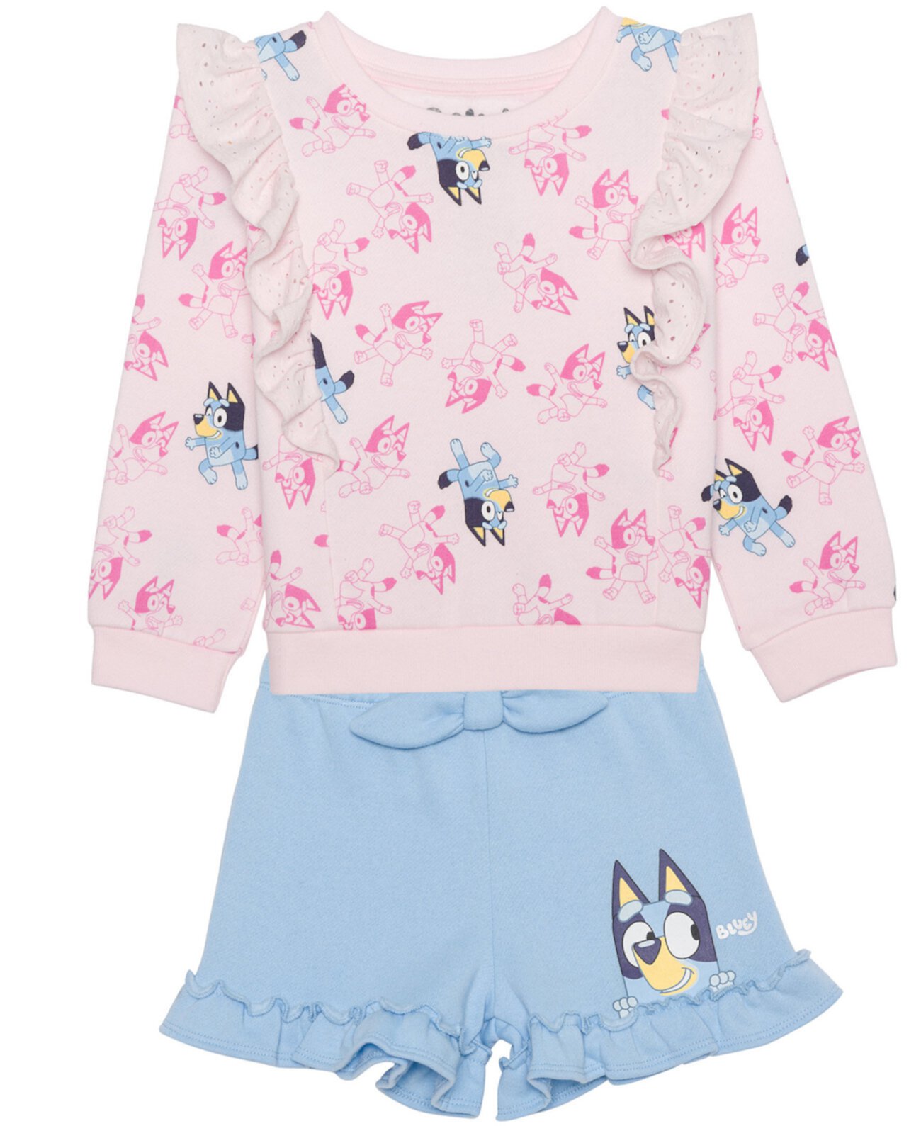 Toddler and Little Girls 2-Piece Long Sleeve Top and Shorts Set Bluey