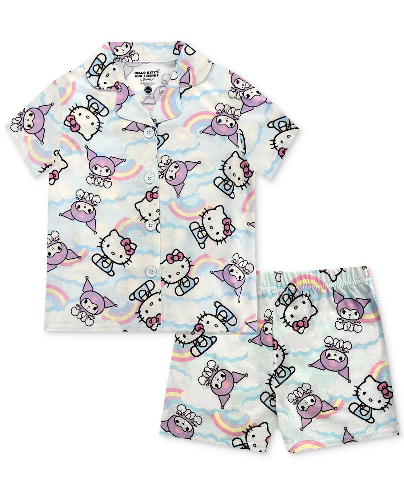 Little & Big Girls Button-Down Top & Shorts Pajamas, 2 Piece Set Hello Kitty