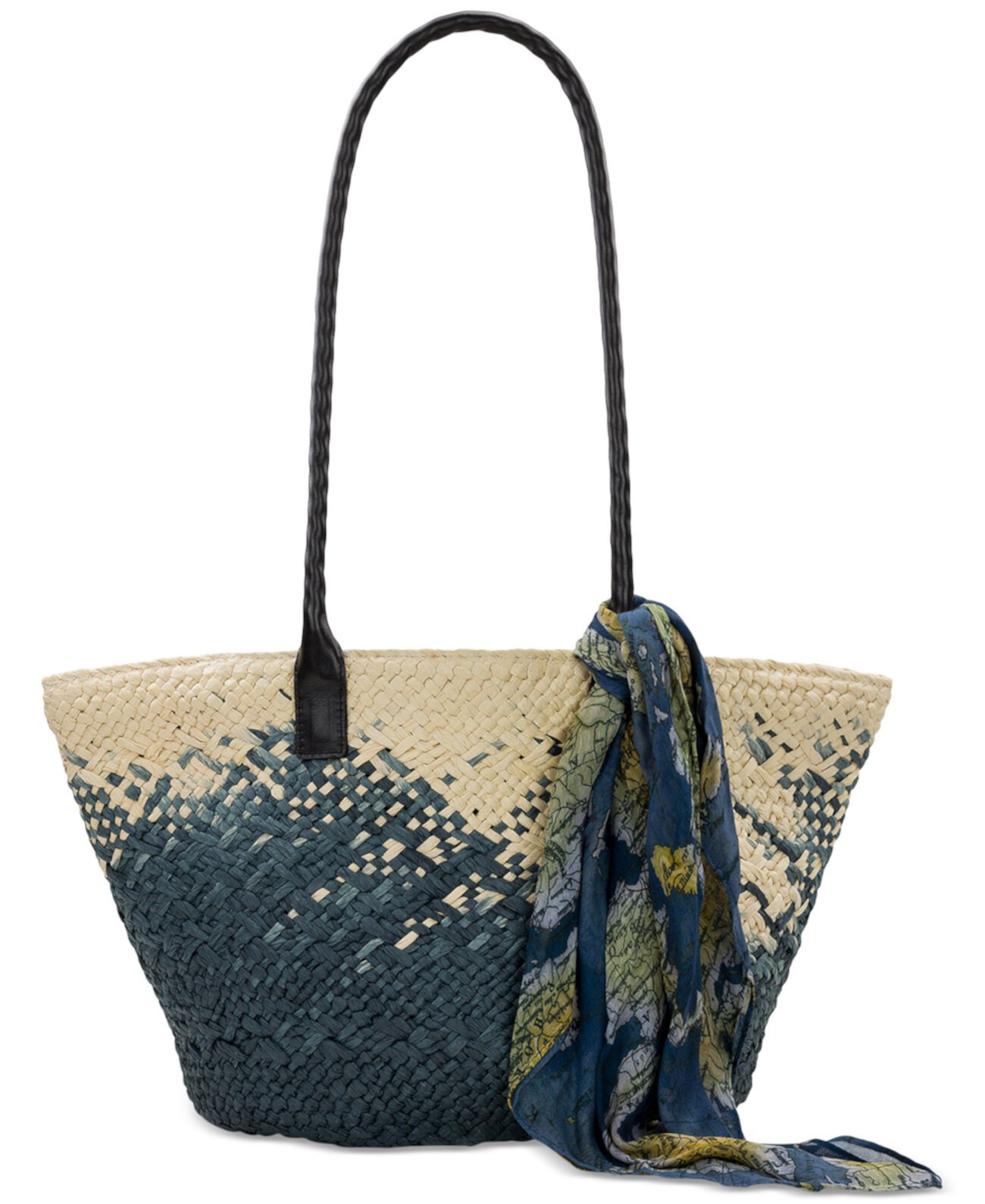 Calypso Medium Woven Straw Tote with Greek Floral Scarf Patricia Nash