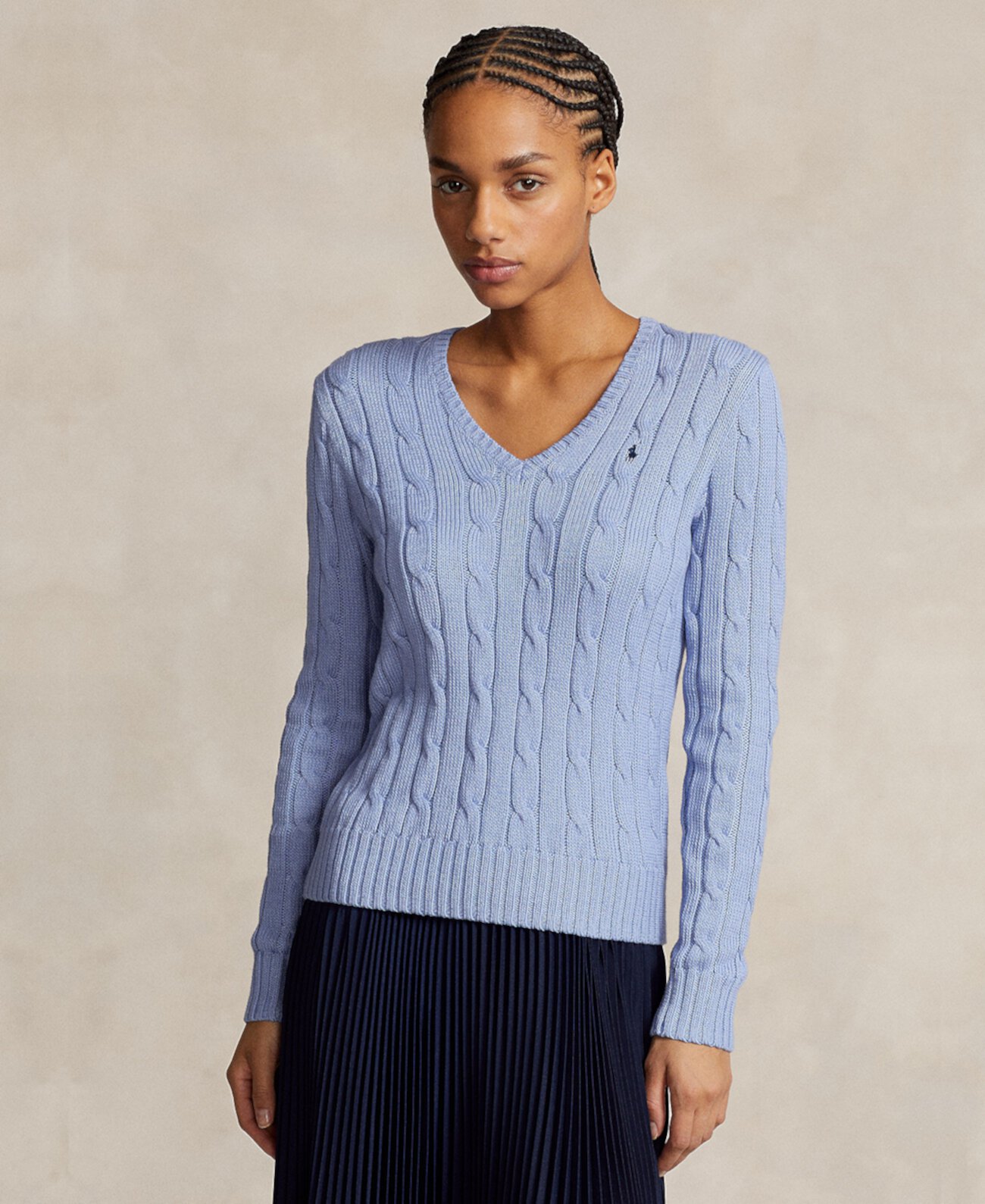 Women's Cable-Knit Cotton V-Neck Sweater Polo Ralph Lauren