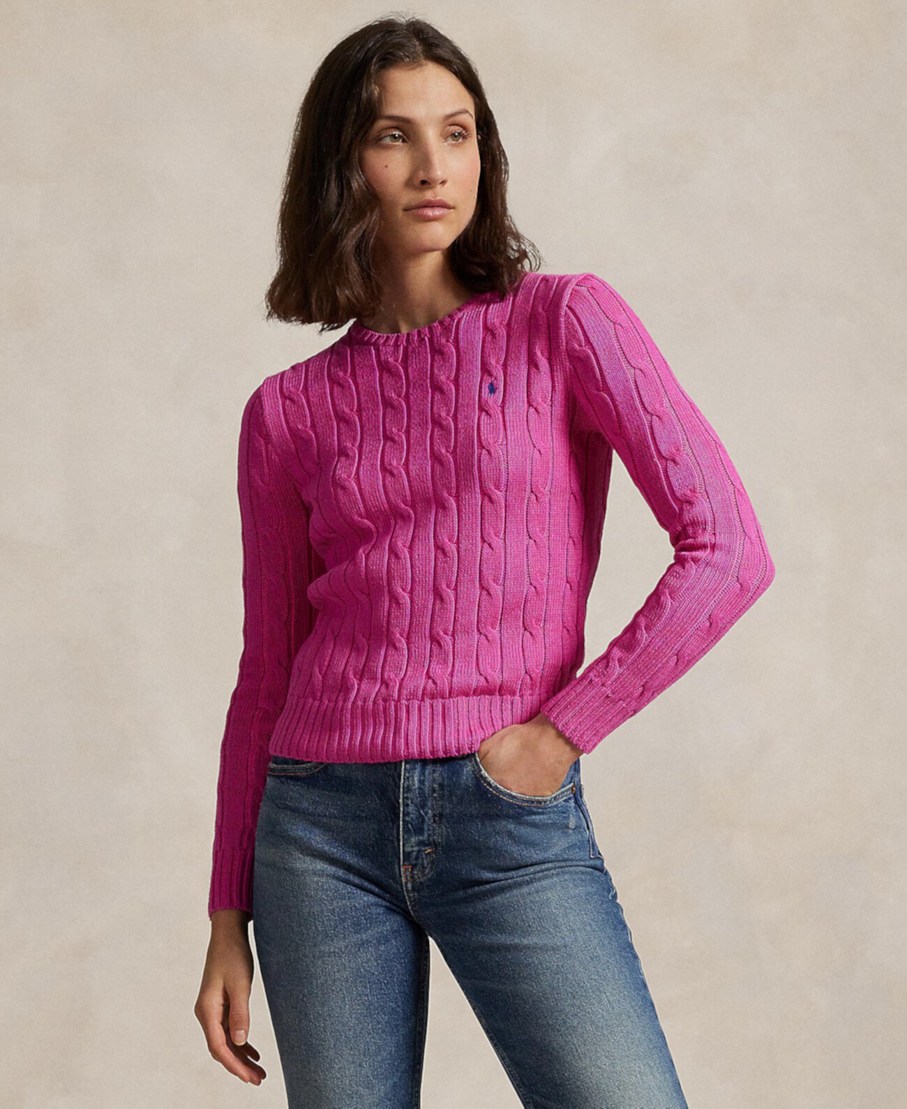 Women's Cable-Knit Cotton Crewneck Sweater Polo Ralph Lauren