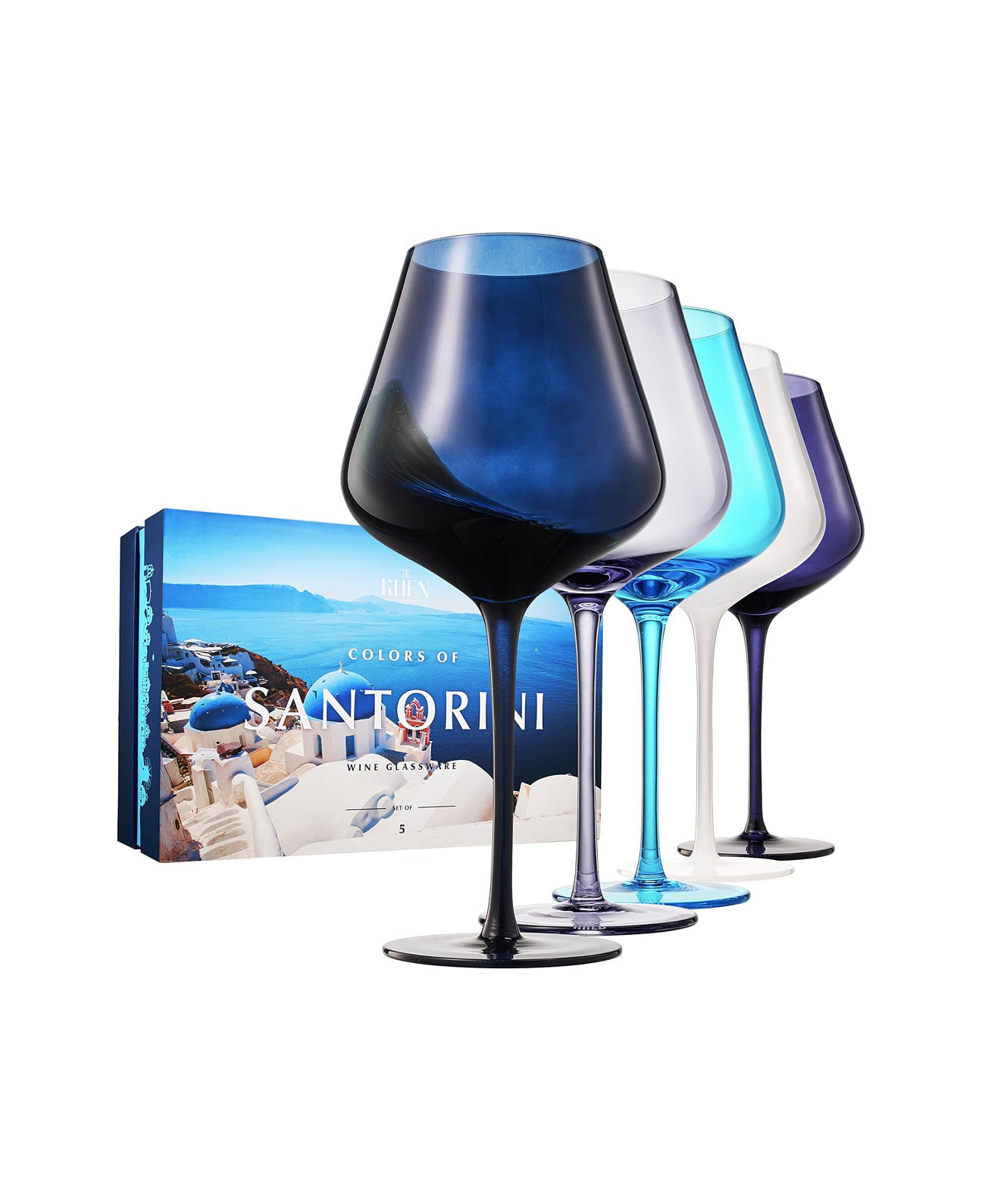 Colors of Santorini Greece Wine Glasses, Set of 5 The Wine Savant