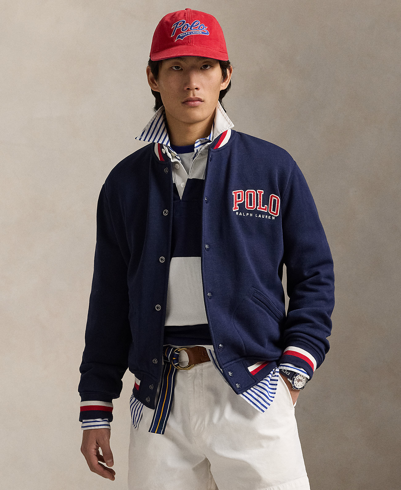 Men's Letterman-Logo Fleece Baseball Jacket Polo Ralph Lauren