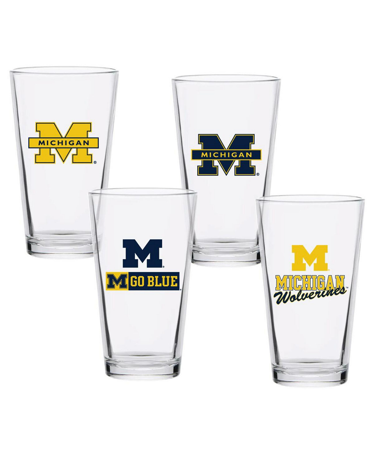 Michigan Wolverines 16oz. Collector Pint Glass, Set of 4 Indigo Falls