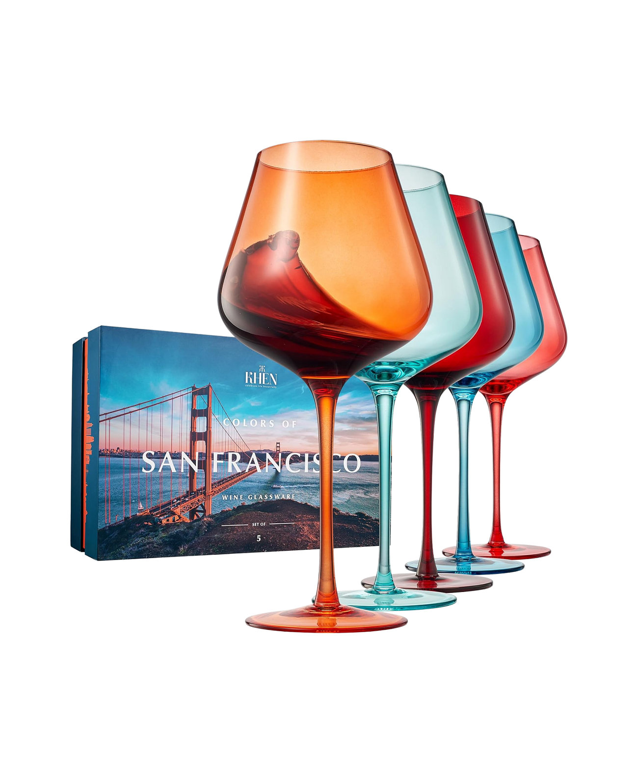 Colors of San Francisco Wine Glasses, Set of 5 The Wine Savant