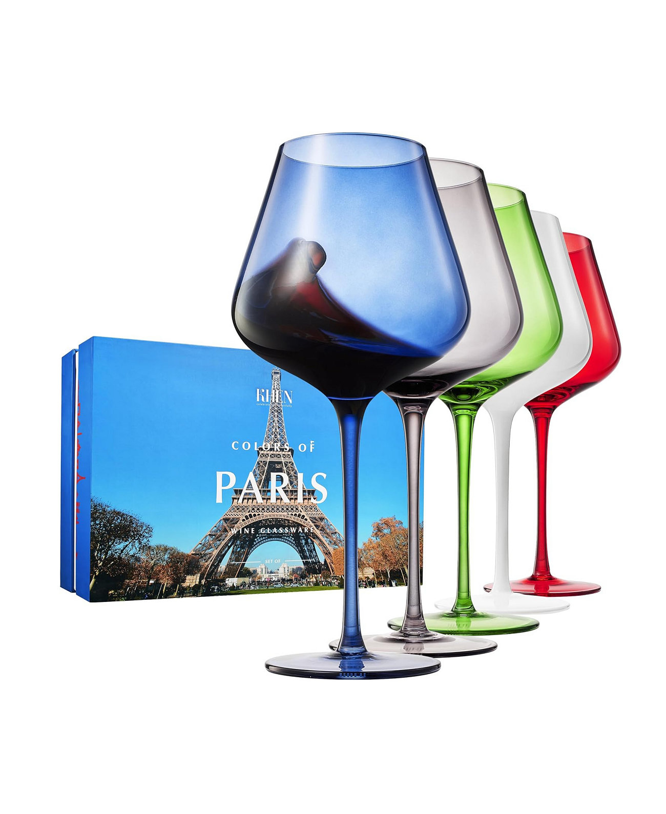 Colors of Paris France Wine Glasses, Set of 5 The Wine Savant