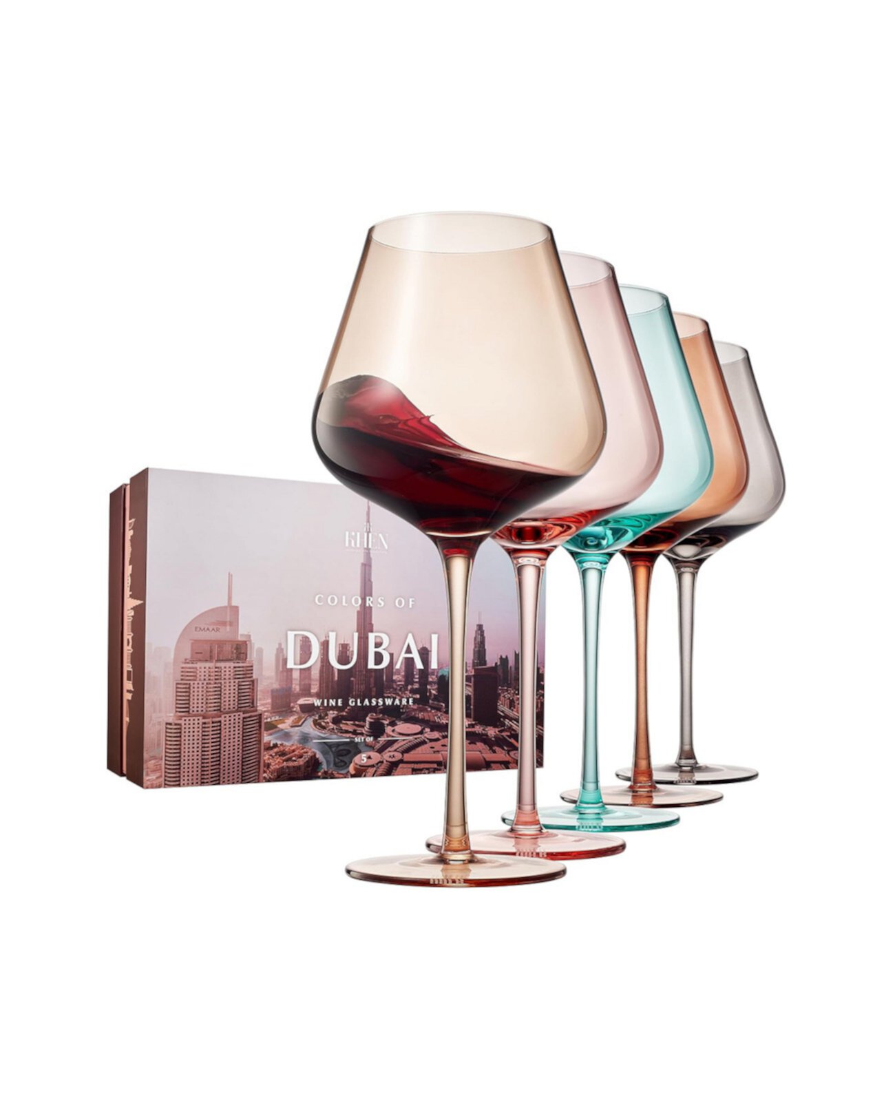 Colors of Dubai Wine Glasses, Set of 5 The Wine Savant