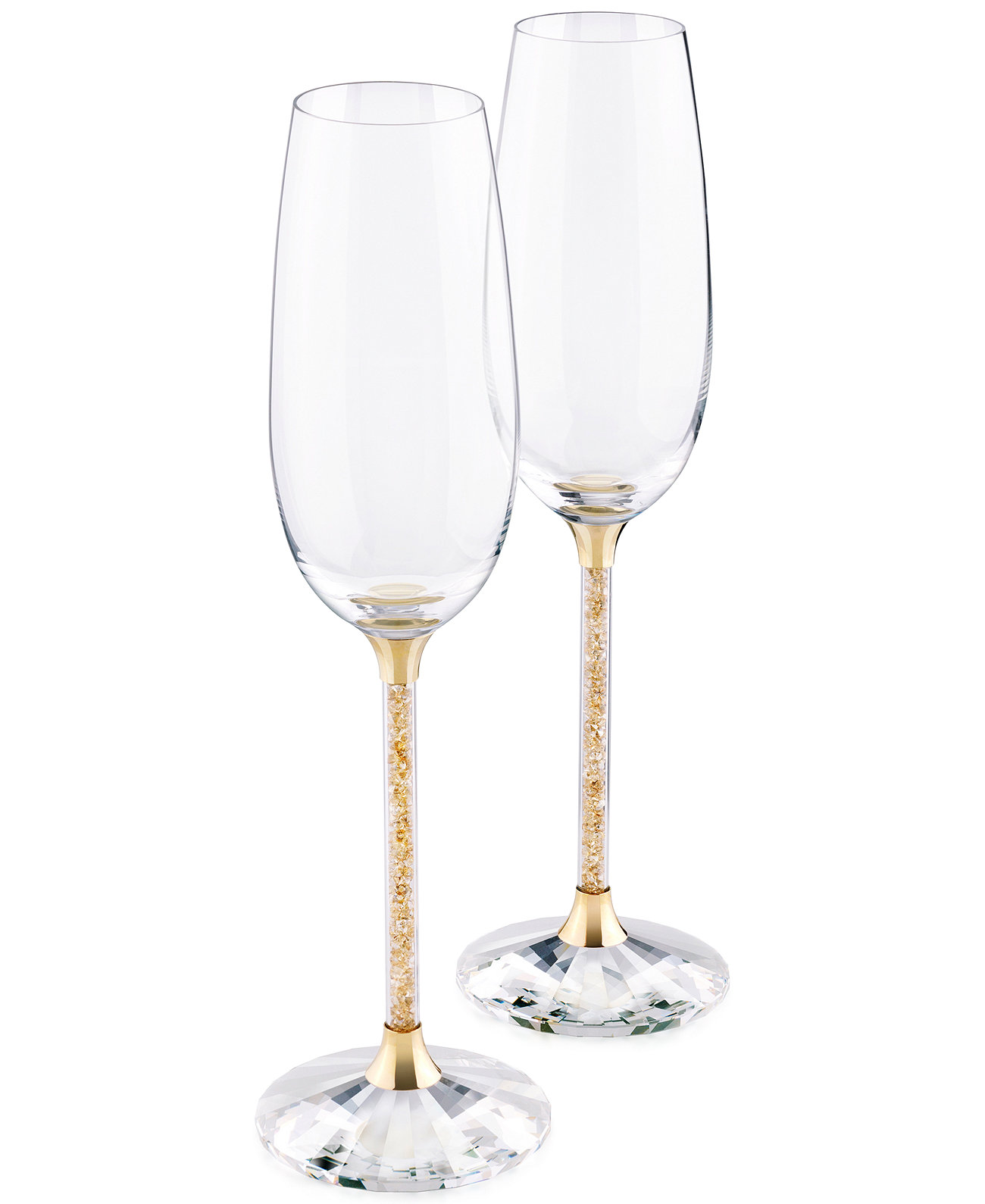 Stemware, Set of 2 Crystalline Golden Shadow Toasting Flutes Swarovski